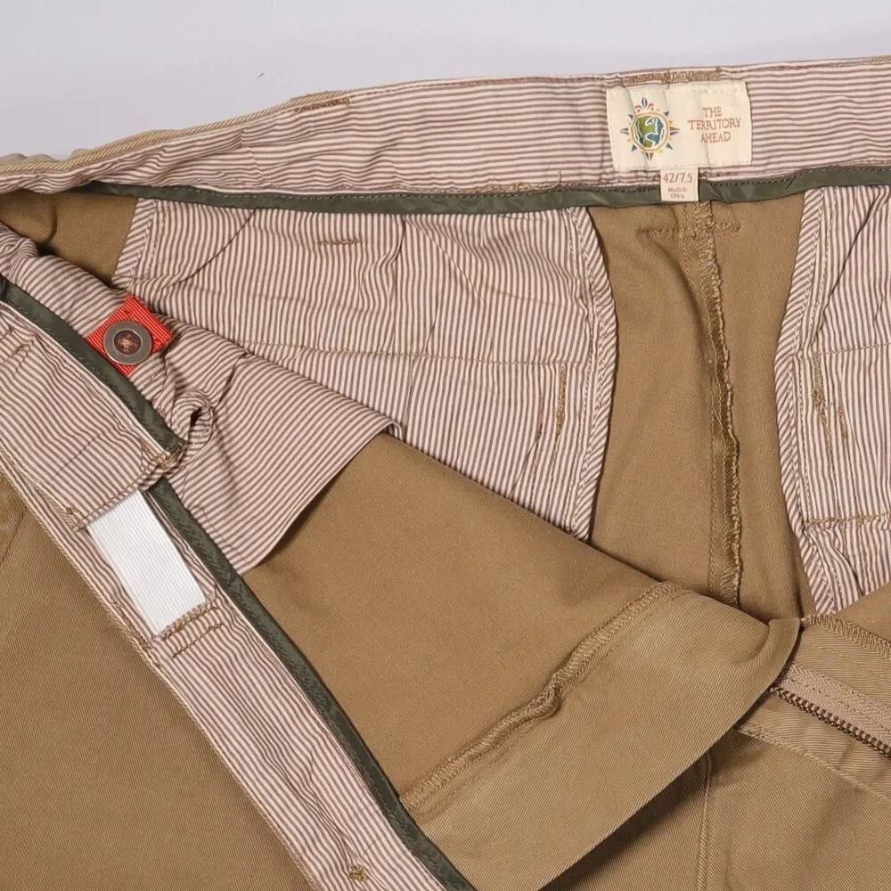 Territory Ahead Chino Shorts Flex Waist Dark Khaki Cotton Stretch Mens 42 x 7.5